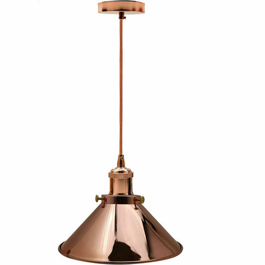 Rose Gold Pendant Light Set – Twisted Cable, Cone or Dome Shade - Rose Gold, Flat Cone 22 cm Rose Gold Shade Ring, Without Bulb