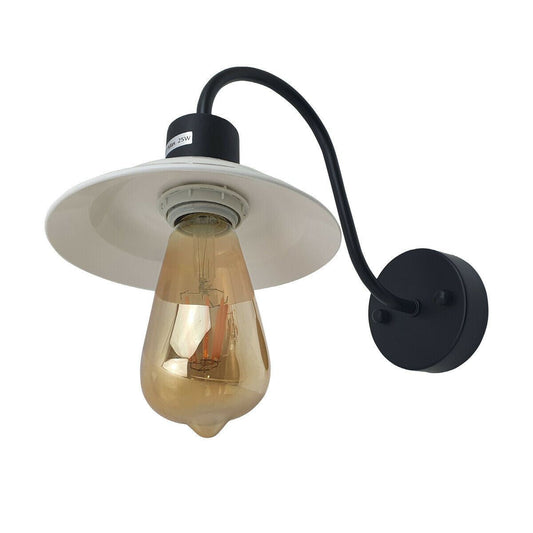 Swan Neck Wall Light with White Enamel Shade – Black, E27