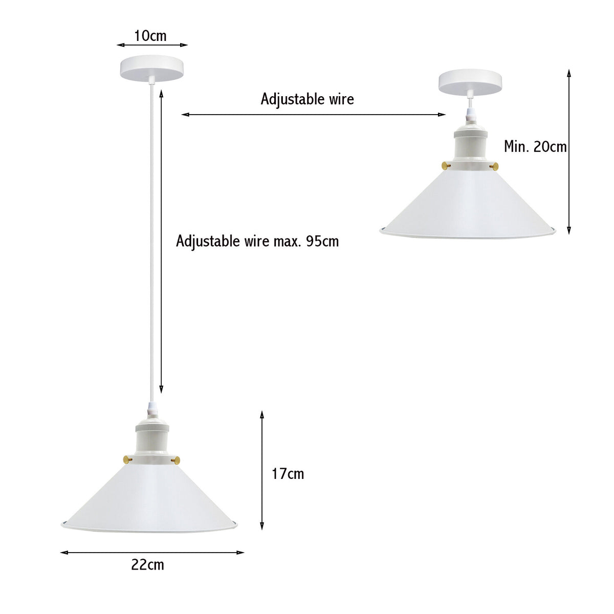 White Pendant Light – Dome, Cone, Barn or Cage Shade, E27 - photo 9