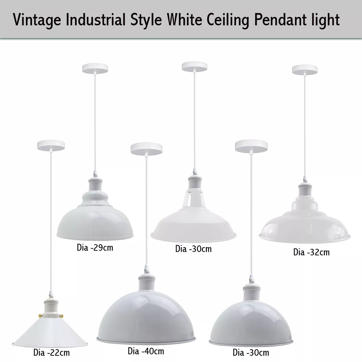 White Pendant Light – Dome, Cone, Barn or Cage Shade, E27