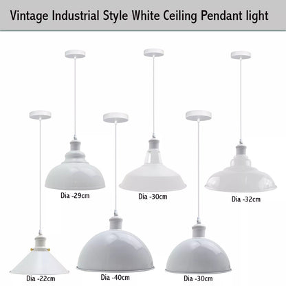 White Pendant Light – Dome, Cone, Barn or Cage Shade, E27