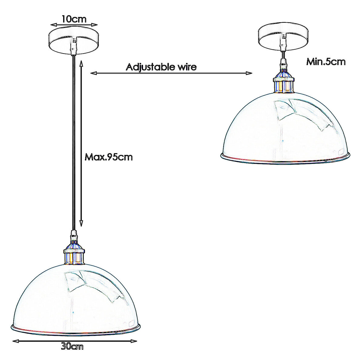 White Pendant Light – Dome, Cone, Barn or Cage Shade, E27 - photo 7
