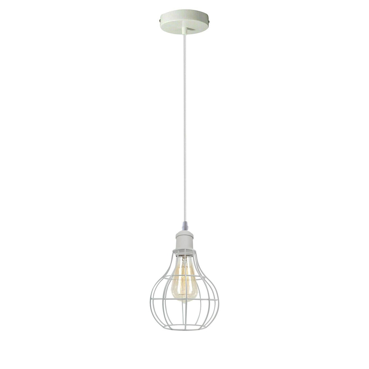 White Pendant Light – Dome, Cone, Barn or Cage Shade, E27 - White, Balloon Cage White, Without Bulb