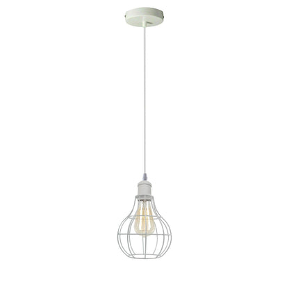White Pendant Light – Dome, Cone, Barn or Cage Shade, E27 - White, Balloon Cage White, Without Bulb