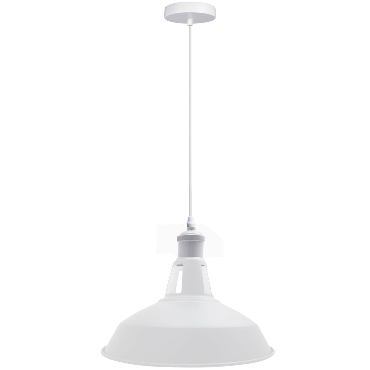 White Pendant Light – Dome, Cone, Barn or Cage Shade, E27 - White, Barn Slotted 30 cm White, Without Bulb