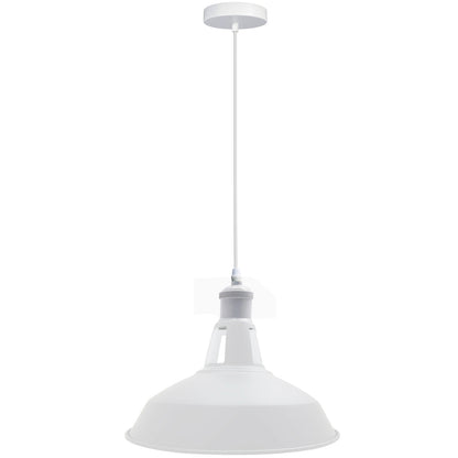 White Pendant Light – Dome, Cone, Barn or Cage Shade, E27 - White, Barn Slotted 30 cm White, Without Bulb