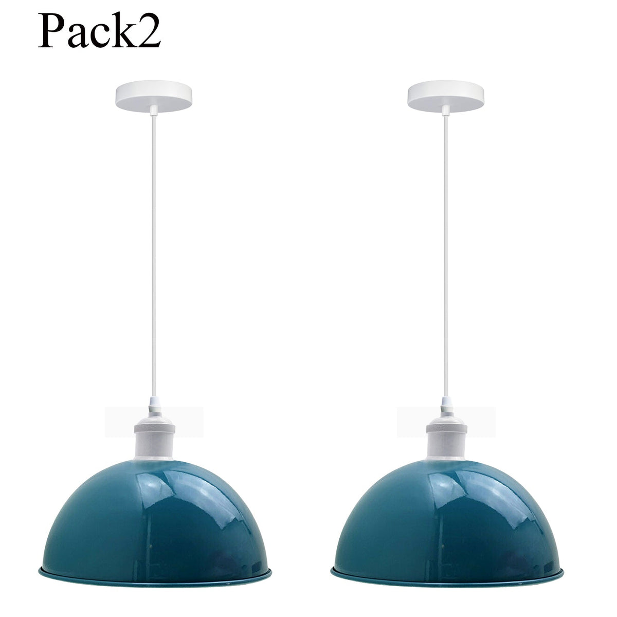 White Pendant Light – Dome, Cone, Barn or Cage Shade, E27 - White, Dome 40 cm Cyan Blue, Pack of 2, Without Bulb