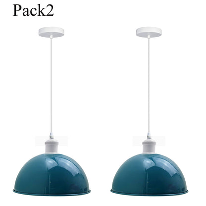 White Pendant Light – Dome, Cone, Barn or Cage Shade, E27 - White, Dome 40 cm Cyan Blue, Pack of 2, Without Bulb