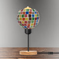 Vintage Mosaic Glass Globe Table Lamp Wooden Base E27 Plug-In