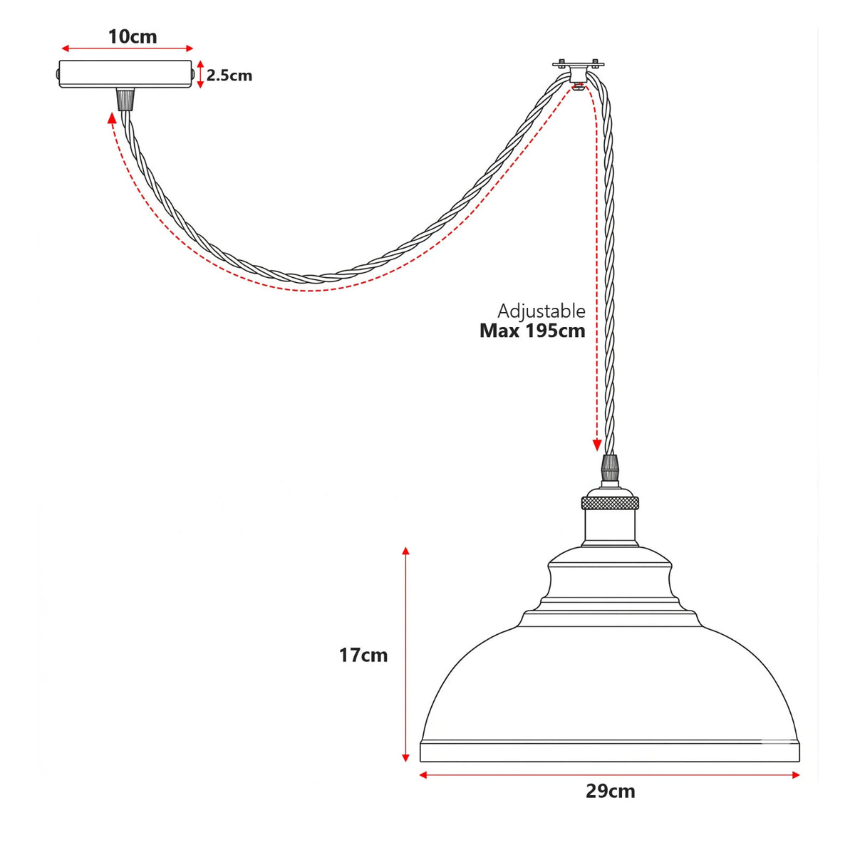 Swag Pendant Light – 2 m Twisted Cable, Ceiling Hook, Curvy Dome or Bulb - photo 3