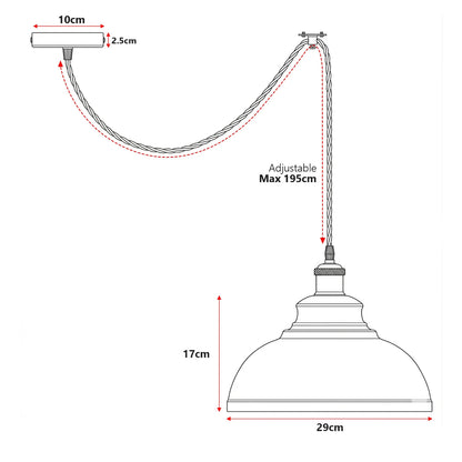 Swag Pendant Light – 2 m Twisted Cable, Ceiling Hook, Curvy Dome or Bulb - photo 3