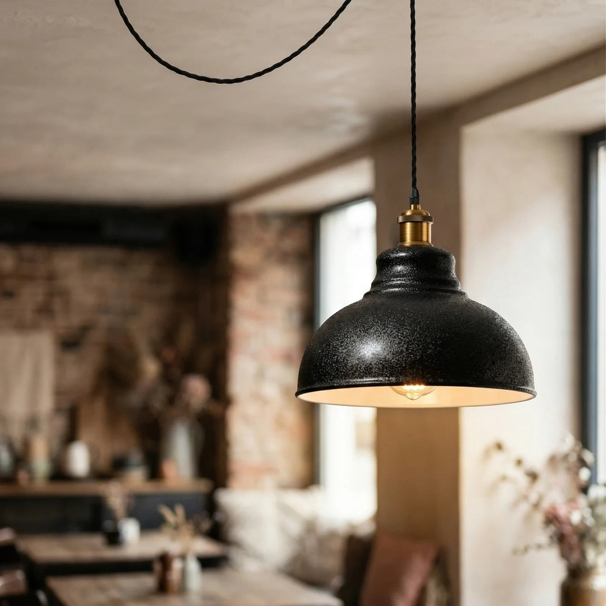 Swag Pendant Light – 2 m Twisted Cable, Ceiling Hook, Curvy Dome or Bulb - photo 5