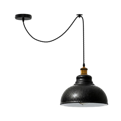 Swag Pendant Light – 2 m Twisted Cable, Ceiling Hook, Curvy Dome or Bulb - Yellow Brass, Curvy 29 cm Black & White Inner