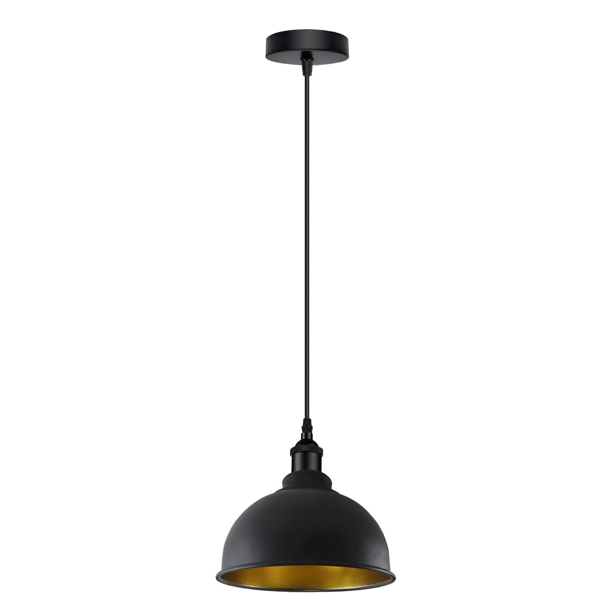 Curvy Dome Pendant Light – 21 or 29 cm Shade, Many Colours, E27 - Black, Curvy 21 cm Black & Gold, Without Bulb