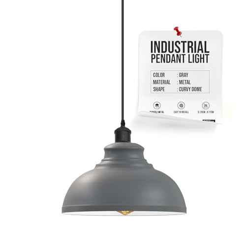 Curvy Dome Pendant Light – 21 or 29 cm Shade, Many Colours, E27 - Black, Curvy 29 cm Grey, Without Bulb
