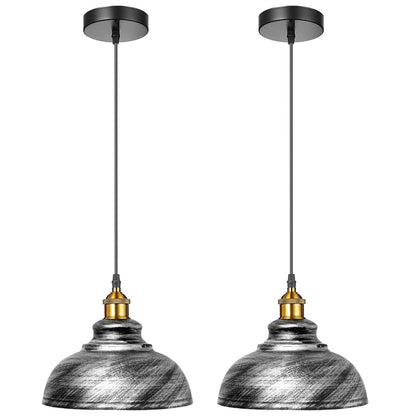 Curvy Dome Pendant Light – 21 or 29 cm Shade, Many Colours, E27 - Yellow Brass, Curvy 29 cm Brushed Silver Pack of 2, Without Bulb