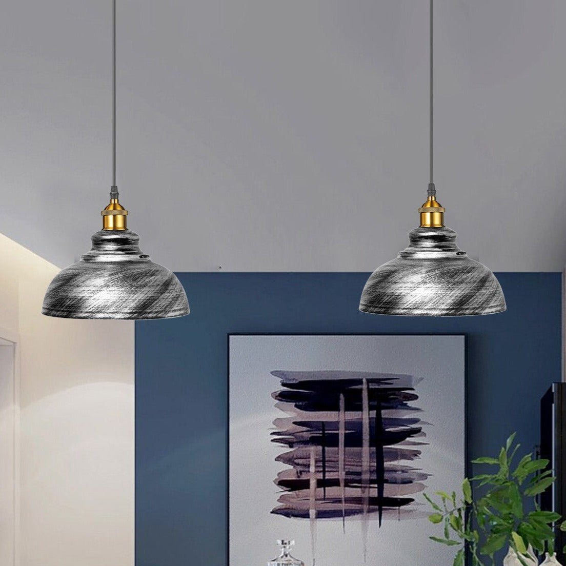 Curvy Dome Pendant Light – 21 or 29 cm Shade, Many Colours, E27 - Yellow Brass, Curvy 29 cm Brushed Silver Pack of 3, Without Bulb