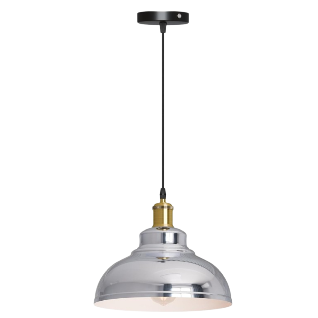 Curvy Dome Pendant Light – 21 or 29 cm Shade, Many Colours, E27 - Yellow Brass, Curvy 29 cm Chrome, Without Bulb