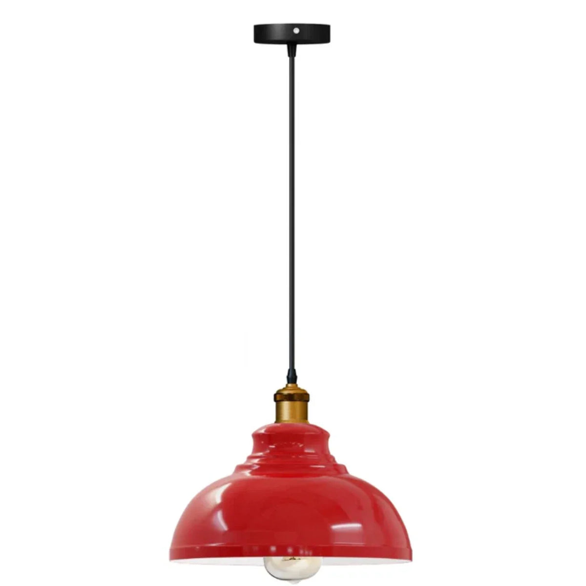 Curvy Dome Pendant Light – 21 or 29 cm Shade, Many Colours, E27 - Yellow Brass, Curvy 29 cm Red, Without Bulb