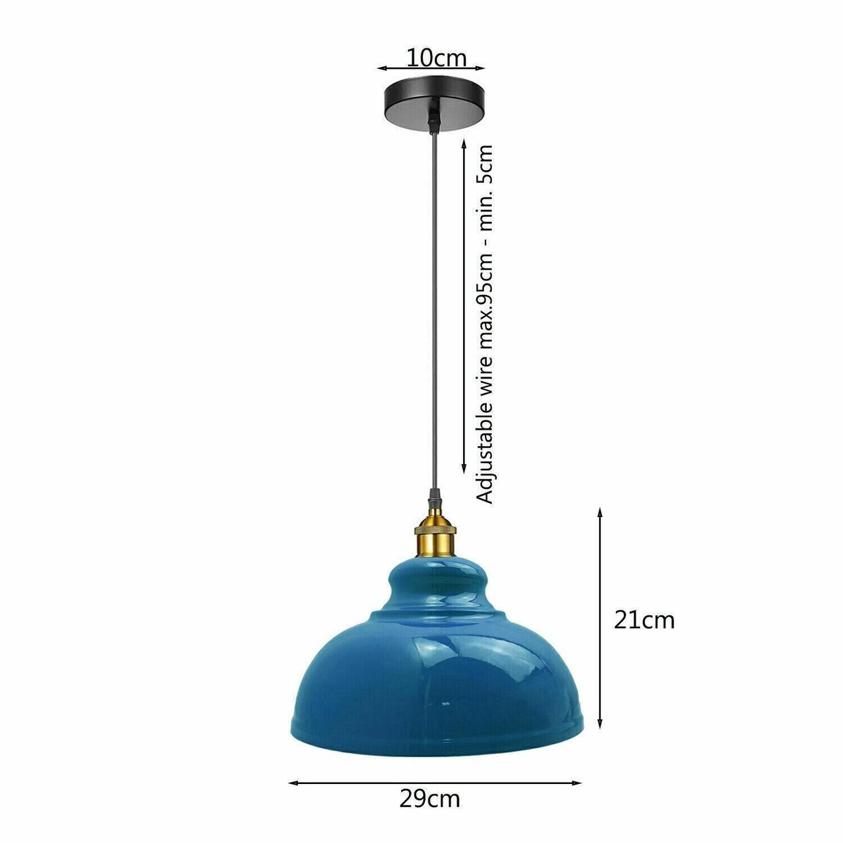 Curvy Dome Pendant Light – 21 or 29 cm Shade, Many Colours, E27 - Yellow Brass, Curvy 29 cm Cyan Blue, Without Bulb
