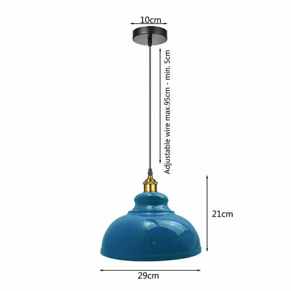 Curvy Dome Pendant Light – 21 or 29 cm Shade, Many Colours, E27 - Yellow Brass, Curvy 29 cm Cyan Blue, Without Bulb