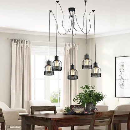 5-Light Spider Pendant – Black Drum Cages, 2 m Cable, E27 - photo 3