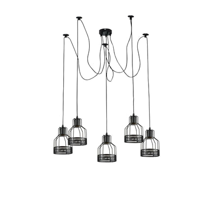 5-Light Spider Pendant – Black Drum Cages, 2 m Cable, E27