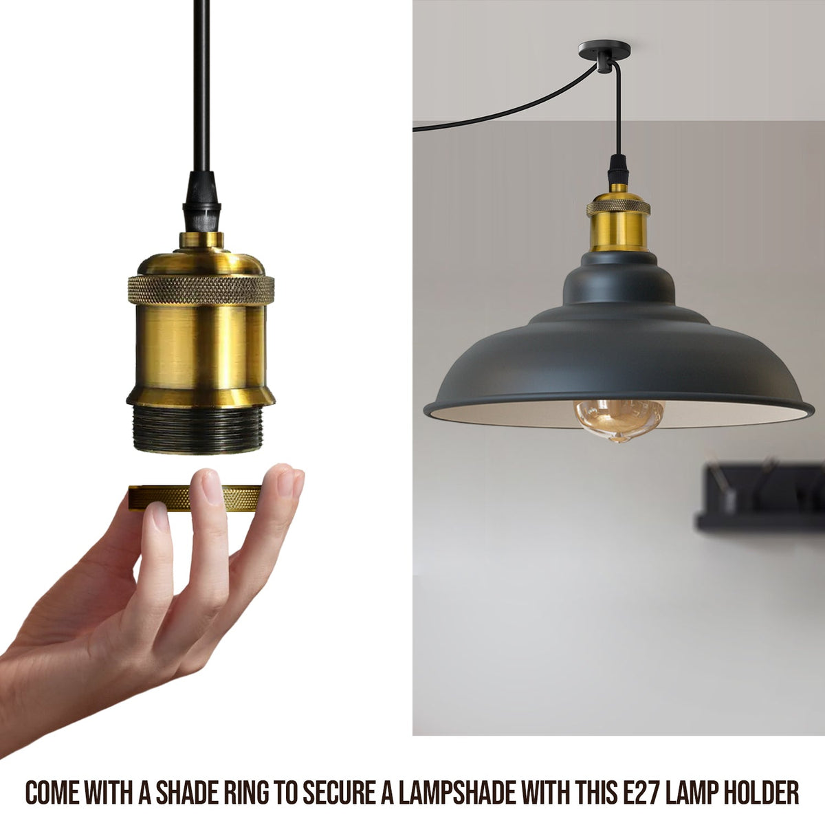 Plug-In Pendant Light – 4.5 m Fabric Cable, Switch, Brass E27 - photo 9