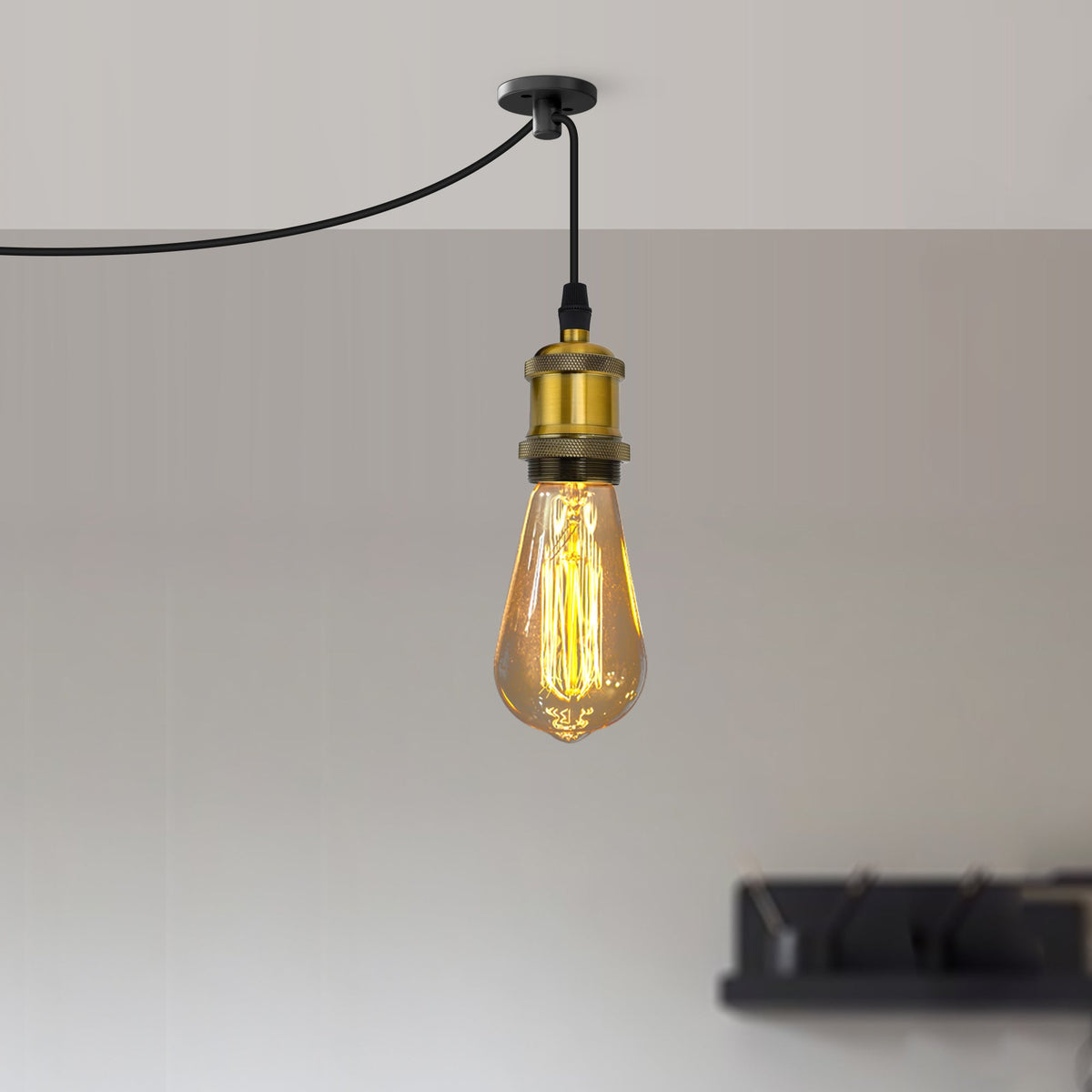 Plug-In Pendant Light – 4.5 m Fabric Cable, Switch, Brass E27 - photo 5