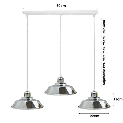 3-Light Chrome Pendant – Dome, Cone or Diamond Cage, Bar or Round - photo 2
