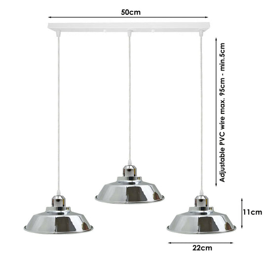 3-Light Chrome Pendant – Dome, Cone or Diamond Cage, Bar or Round - photo 2