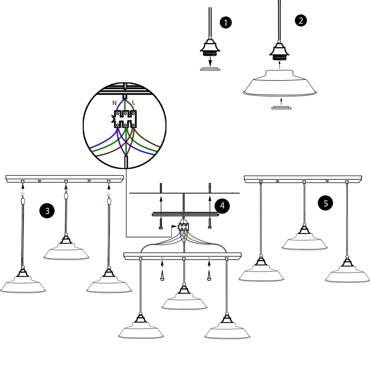 3-Light Chrome Pendant – Dome, Cone or Diamond Cage, Bar or Round - photo 3