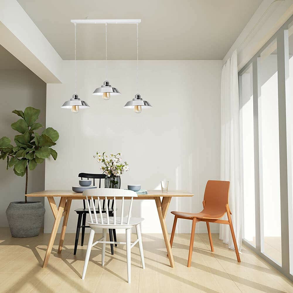 3-Light Chrome Pendant – Dome, Cone or Diamond Cage, Bar or Round - photo 4