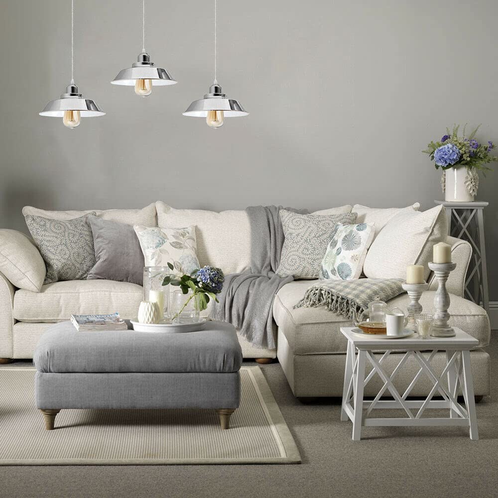 3-Light Chrome Pendant – Dome, Cone or Diamond Cage, Bar or Round - photo 6