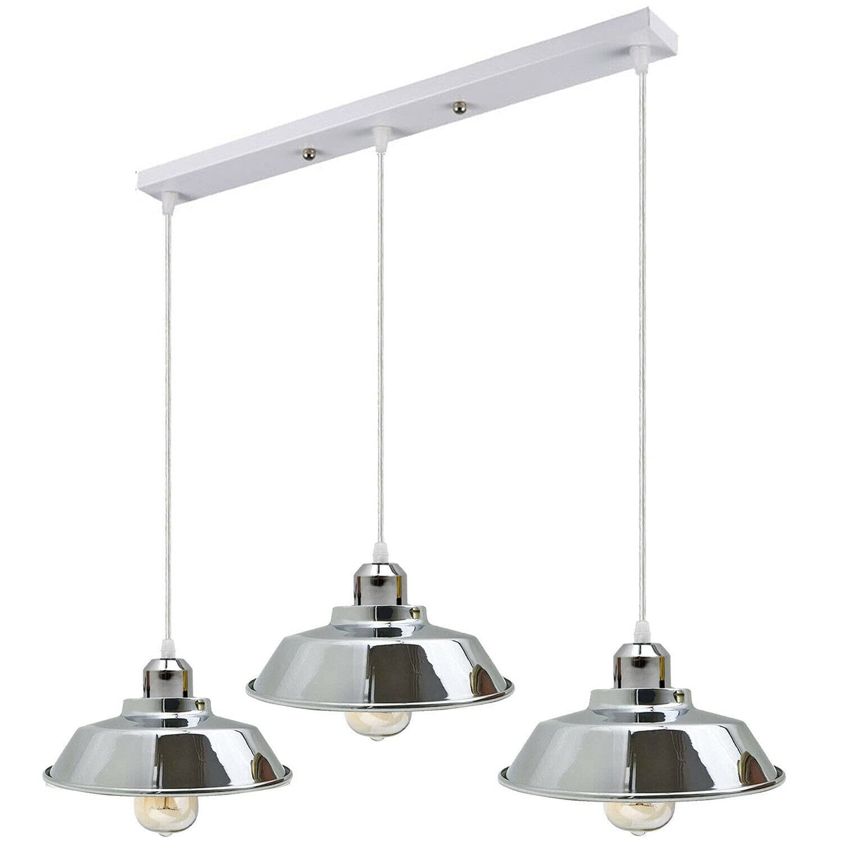 3-Light Chrome Pendant – Dome, Cone or Diamond Cage, Bar or Round - photo 7