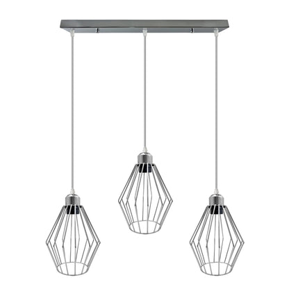 3-Light Chrome Pendant – Dome, Cone or Diamond Cage, Bar or Round - photo 9