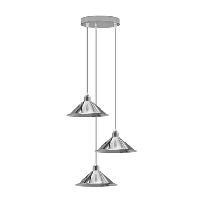 3-Light Chrome Pendant – Dome, Cone or Diamond Cage, Bar or Round - Chrome, Small Cone 22 cm Chrome 200 mm Rose, Without Bulb