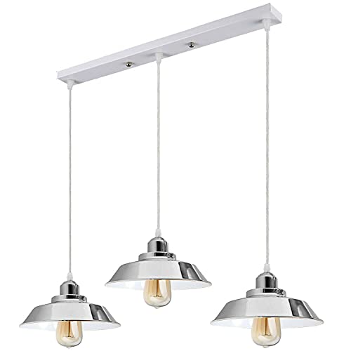 3-Light Chrome Pendant – Dome, Cone or Diamond Cage, Bar or Round - Chrome, Vintage Dome 22 cm Chrome, Without Bulb
