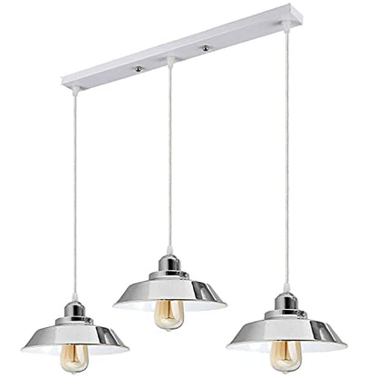 3-Light Chrome Pendant – Dome, Cone or Diamond Cage, Bar or Round - Chrome, Vintage Dome 22 cm Chrome, Without Bulb