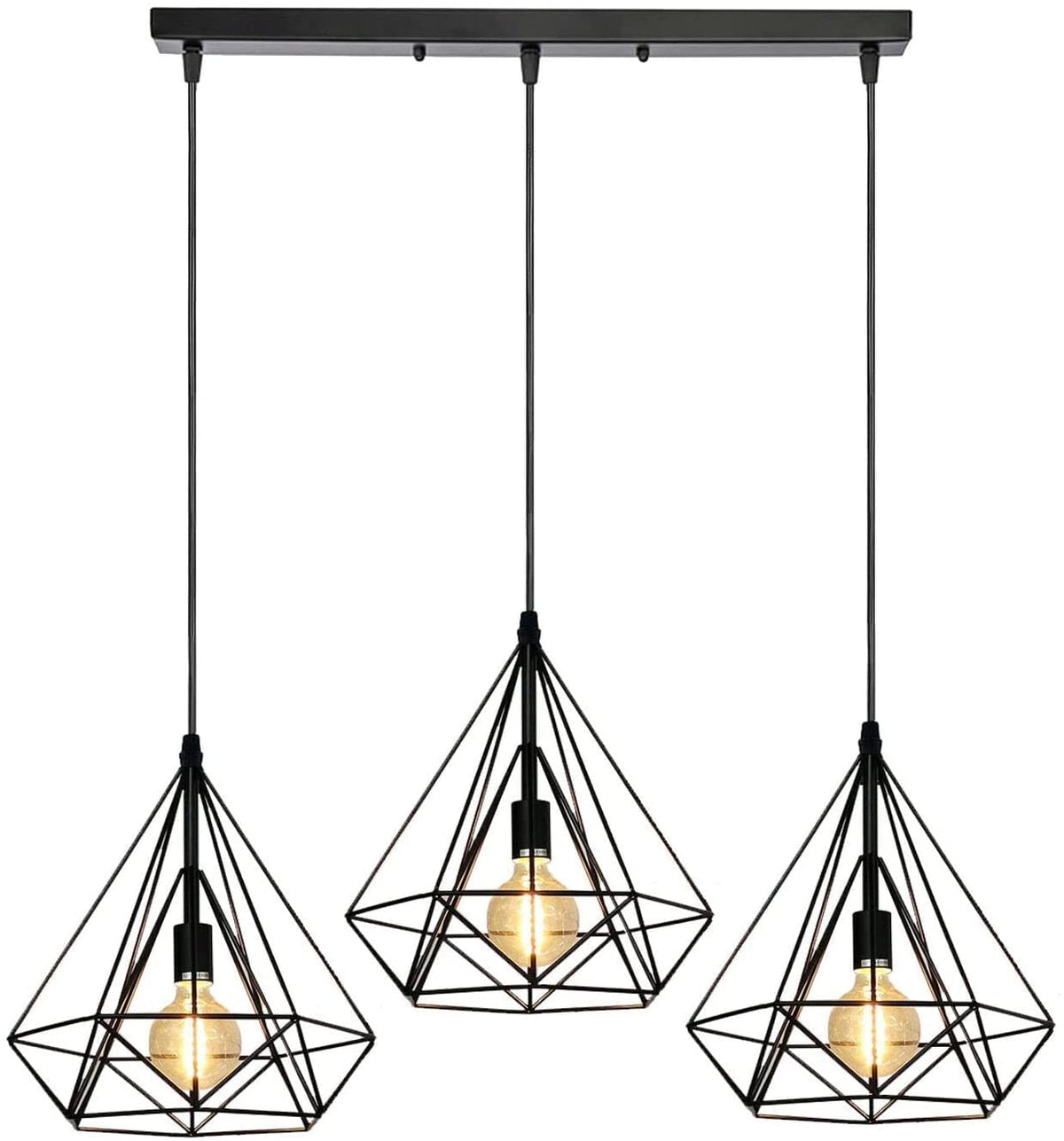 3-Light Diamond Cage Pendant Bar – Black Geometric Shades, E27 - photo 6