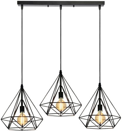 3-Light Diamond Cage Pendant Bar – Black Geometric Shades, E27 - photo 6