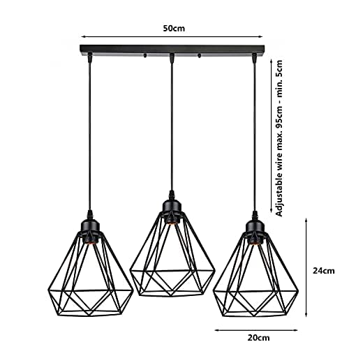 3-Light Diamond Cage Pendant Bar – Black Geometric Shades, E27 - photo 8