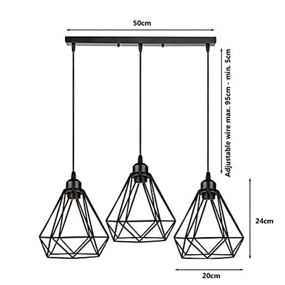 3-Light Diamond Cage Pendant Bar – Black Geometric Shades, E27 - photo 8