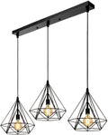 3-Light Diamond Cage Pendant Bar – Black Geometric Shades, E27 - Black, Geometric Cage Black, Without Bulb