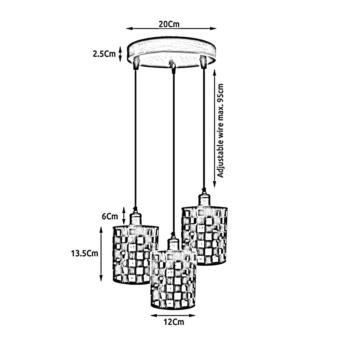 3 Light Cascade Pendant – White Cylinder Cages or Chrome Cones - photo 2