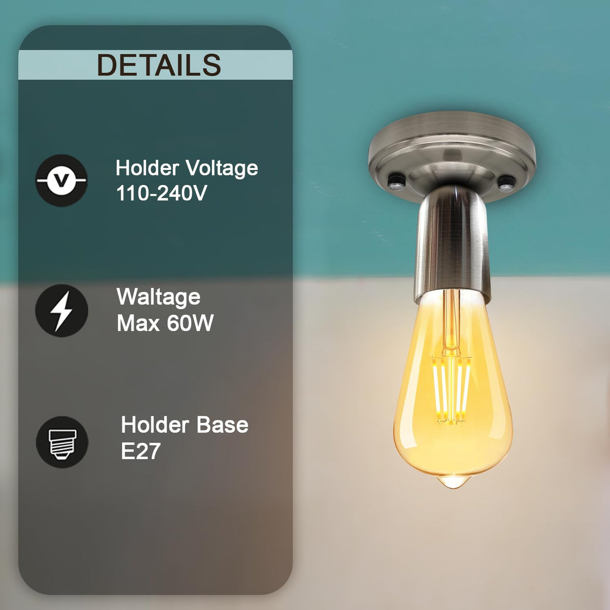 Flush Ceiling Lamp Holder – Metal, E27, 75 or 108 mm Plate - photo 4
