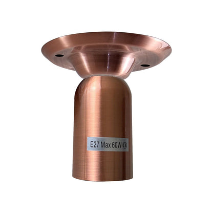 Flush Ceiling Lamp Holder – Metal, E27, 75 or 108 mm Plate - 75 mm, Copper, No Shade