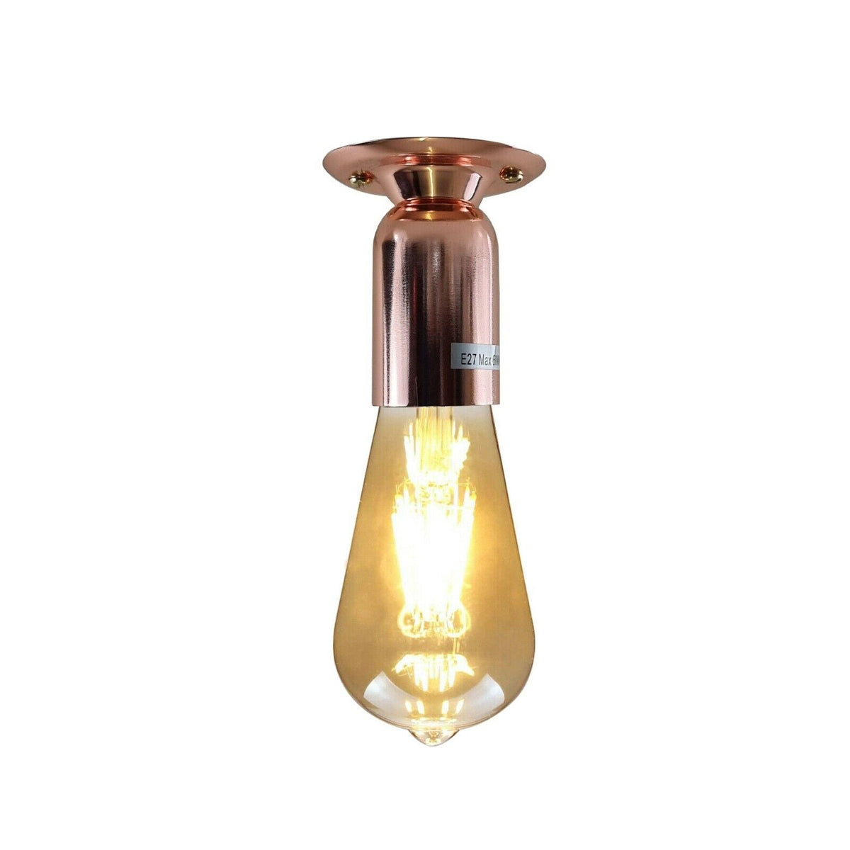Flush Ceiling Lamp Holder – Metal, E27, 75 or 108 mm Plate - 75 mm, Rose Gold, No Shade
