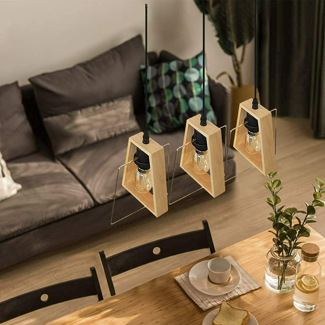 Wooden Frame Pendant Light – Trapezoid Wood Shade, E27 - photo 3