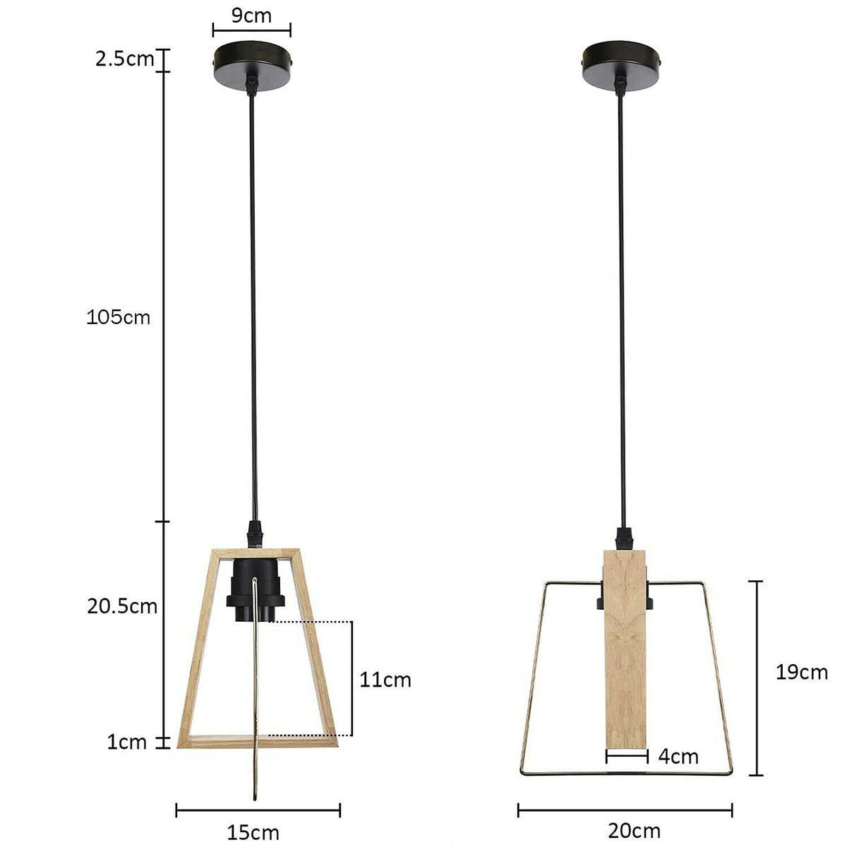 Wooden Frame Pendant Light – Trapezoid Wood Shade, E27 - photo 7